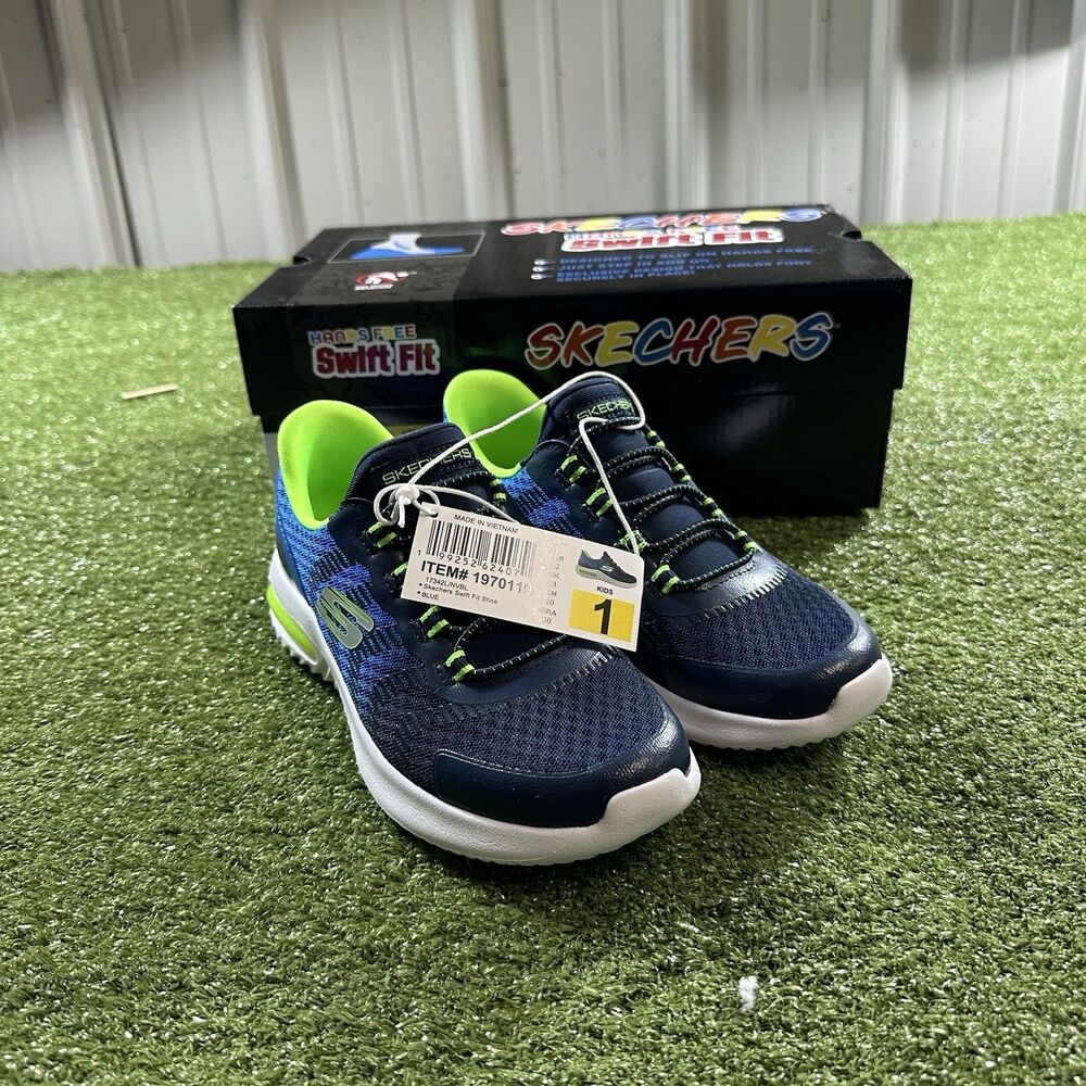 Skechers Hands Free Slip-Ins Swift Fit Kids Size 1 Blue Green Sneakers NIB